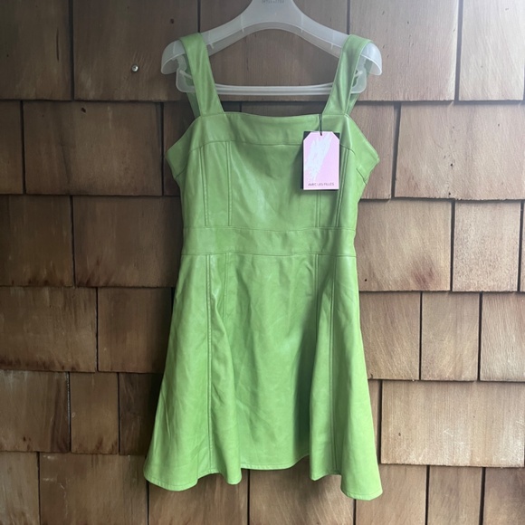 Avec Les Filles Anthropologie Faux Leather Fit & Flare Mini Overall Dress Size 4 - Picture 3 of 12